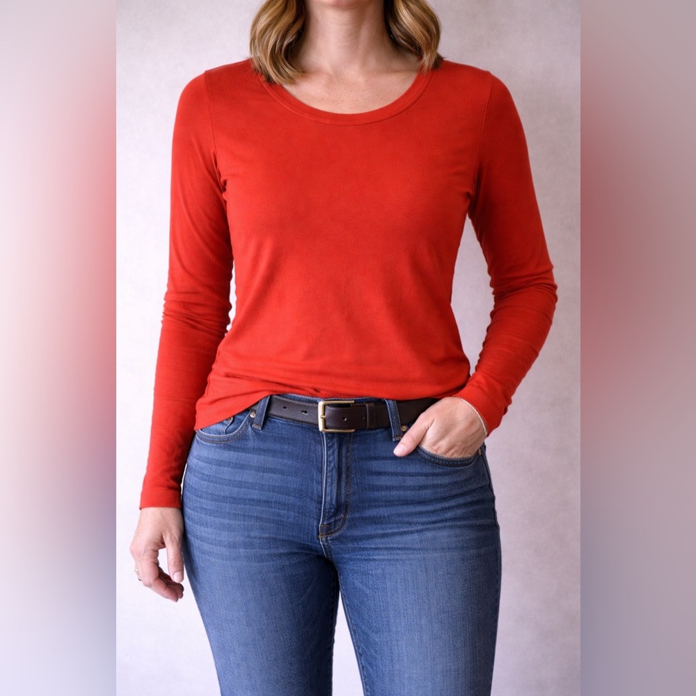 J. Crew Burnt Orange 100% Cotton Crewneck Long Sleeve Top -Minimalist Normcore